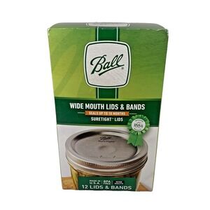 New Box of 12 BALL Wide Mouth Bands w/ Dome Lids For Mason Jars Canning